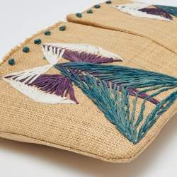 Pre Owned Anya Hindmarch Beige Raffia Zip Pouch