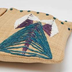 Pre Owned Anya Hindmarch Beige Raffia Zip Pouch