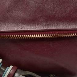 Pre Owned Anya Hindmarch Burgundy Leather Foldover Tassel Crossbody Bag