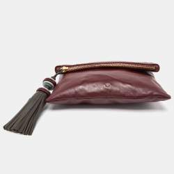 Pre Owned Anya Hindmarch Burgundy Leather Foldover Tassel Crossbody Bag