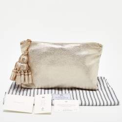 Pre Owned  Anya Hindmarch Gold Leather Tassel Georgiana Clutch 