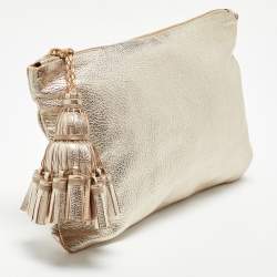Pre Owned  Anya Hindmarch Gold Leather Tassel Georgiana Clutch 