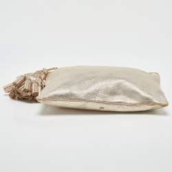 Pre Owned  Anya Hindmarch Gold Leather Tassel Georgiana Clutch 