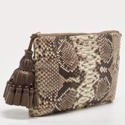 Anya Hindmarch Beige Python Zip Tassel Pouch