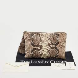 Anya Hindmarch Beige Python Zip Tassel Pouch