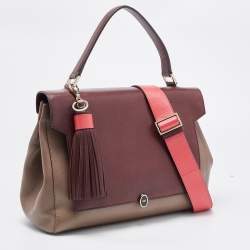 Pre Owned Anya Hindmarch Beige/Burgundy Leather Bathurst Top Handle Bag