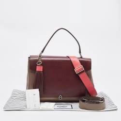 Pre Owned Anya Hindmarch Beige/Burgundy Leather Bathurst Top Handle Bag