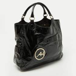 Pre Owned Anya Hindmarch Black Patent Leather Logo Hobo