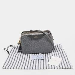 Pre Owned Anya Hindmarch Metallic Grey Crinkled Leather Double Stack Crossbody Bag