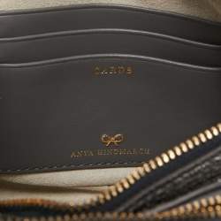 Pre Owned Anya Hindmarch Metallic Grey Crinkled Leather Double Stack Crossbody Bag