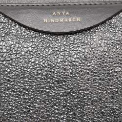 Pre Owned Anya Hindmarch Metallic Grey Crinkled Leather Double Stack Crossbody Bag