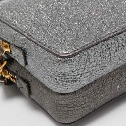 Pre Owned Anya Hindmarch Metallic Grey Crinkled Leather Double Stack Crossbody Bag