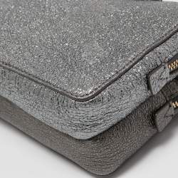 Pre Owned Anya Hindmarch Metallic Grey Crinkled Leather Double Stack Crossbody Bag