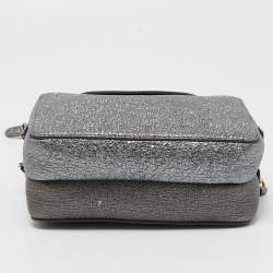 Pre Owned Anya Hindmarch Metallic Grey Crinkled Leather Double Stack Crossbody Bag