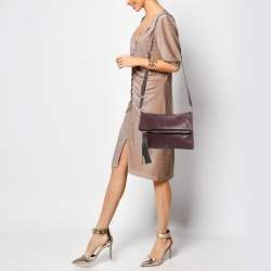 Pre Owned Anya Hindmarch Burgundy Leather Fold Over Tassel Crossbody Bag