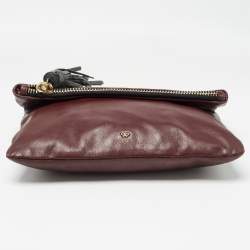 Pre Owned Anya Hindmarch Burgundy Leather Fold Over Tassel Crossbody Bag