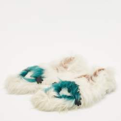 Anya Hindmarch White/Green Fur Flats Size 38