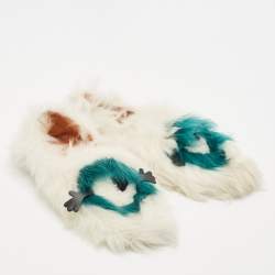 Anya Hindmarch White/Green Fur Flats Size 38