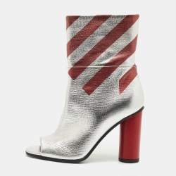 Pre Owned Anya Hindmarch Silver Leather Open Toe Ankle Length Boots Size 39