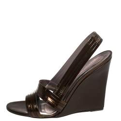 Pre Owned Anya Hindmarch Brown Leather Wedge Sandals Size 38