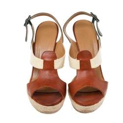 Pre Owned Anya Hindmarch Tricolor Leather Open Toe Espadrille Slingback Sandals Size 38