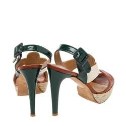 Pre Owned Anya Hindmarch Tricolor Leather Open Toe Espadrille Slingback Sandals Size 38