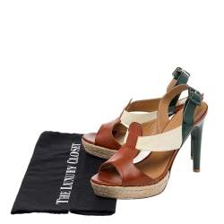 Pre Owned Anya Hindmarch Tricolor Leather Open Toe Espadrille Slingback Sandals Size 38