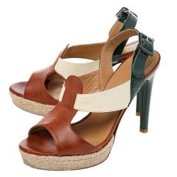 Pre Owned Anya Hindmarch Tricolor Leather Open Toe Espadrille Slingback Sandals Size 38