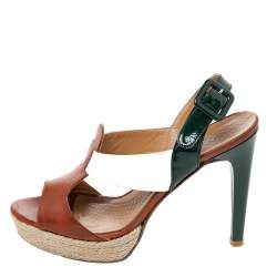 Pre Owned Anya Hindmarch Tricolor Leather Open Toe Espadrille Slingback Sandals Size 38