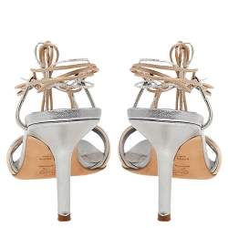 Pre Owned Anya Hindmarch Beige/Silver Leather And Rope Tie Up Sandals Size 39