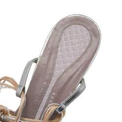 Pre Owned Anya Hindmarch Beige/Silver Leather And Rope Tie Up Sandals Size 39