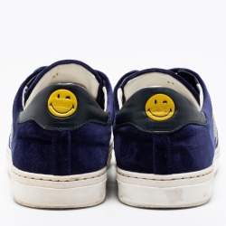 Pre Owned Anya Hindmarch Navy Blue Velvet Egg Sneakers Size 37