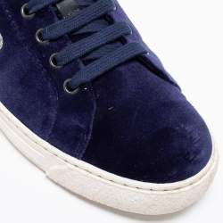 Pre Owned Anya Hindmarch Navy Blue Velvet Egg Sneakers Size 37