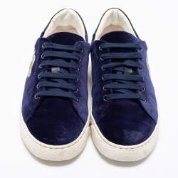 Pre Owned Anya Hindmarch Navy Blue Velvet Egg Sneakers Size 37