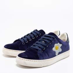 Pre Owned Anya Hindmarch Navy Blue Velvet Egg Sneakers Size 37