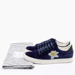 Pre Owned Anya Hindmarch Navy Blue Velvet Egg Sneakers Size 37