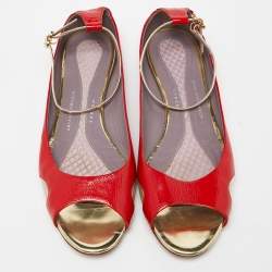 Anya Hindmarch Red Patent Leather Open Toe Ankle Strap Flats Size 39