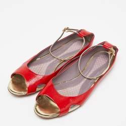 Anya Hindmarch Red Patent Leather Open Toe Ankle Strap Flats Size 39