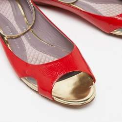 Anya Hindmarch Red Patent Leather Open Toe Ankle Strap Flats Size 39