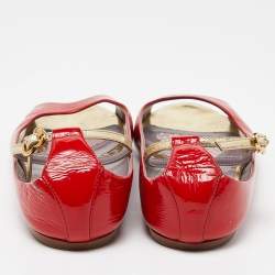 Anya Hindmarch Red Patent Leather Open Toe Ankle Strap Flats Size 39
