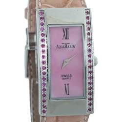 Pre Owned AquaMarin Pink Stainless Steel & Leather Ruby Avalon Women's Wristwatch 21 mm