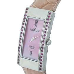 Pre Owned AquaMarin Pink Stainless Steel & Leather Ruby Avalon Women's Wristwatch 21 mm