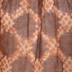 Pre Owned Aquascutum Brown Printed Wool Top XL