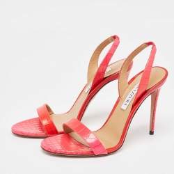 Pre Owned Aquazzura Two Tone Croc Embossed Leather so nude Sandals Size 38