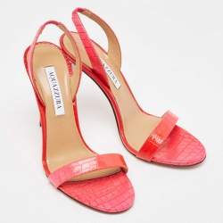 Pre Owned Aquazzura Two Tone Croc Embossed Leather so nude Sandals Size 38