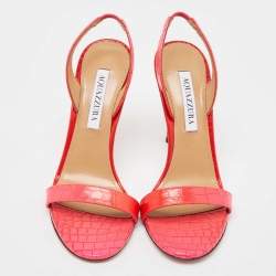 Pre Owned Aquazzura Two Tone Croc Embossed Leather so nude Sandals Size 38