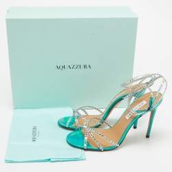 Pre Owned Aquazzura Transparent/Metallic Aqua PVC and Leather Dance Plexi Sandals Size 38