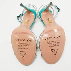 Pre Owned Aquazzura Transparent/Metallic Aqua PVC and Leather Dance Plexi Sandals Size 38