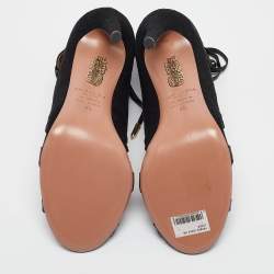 Pre Owned Aquazzura Black Suede and Mesh French Lover Sandals Size 35