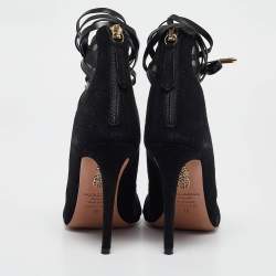 Pre Owned Aquazzura Black Suede and Mesh French Lover Sandals Size 35